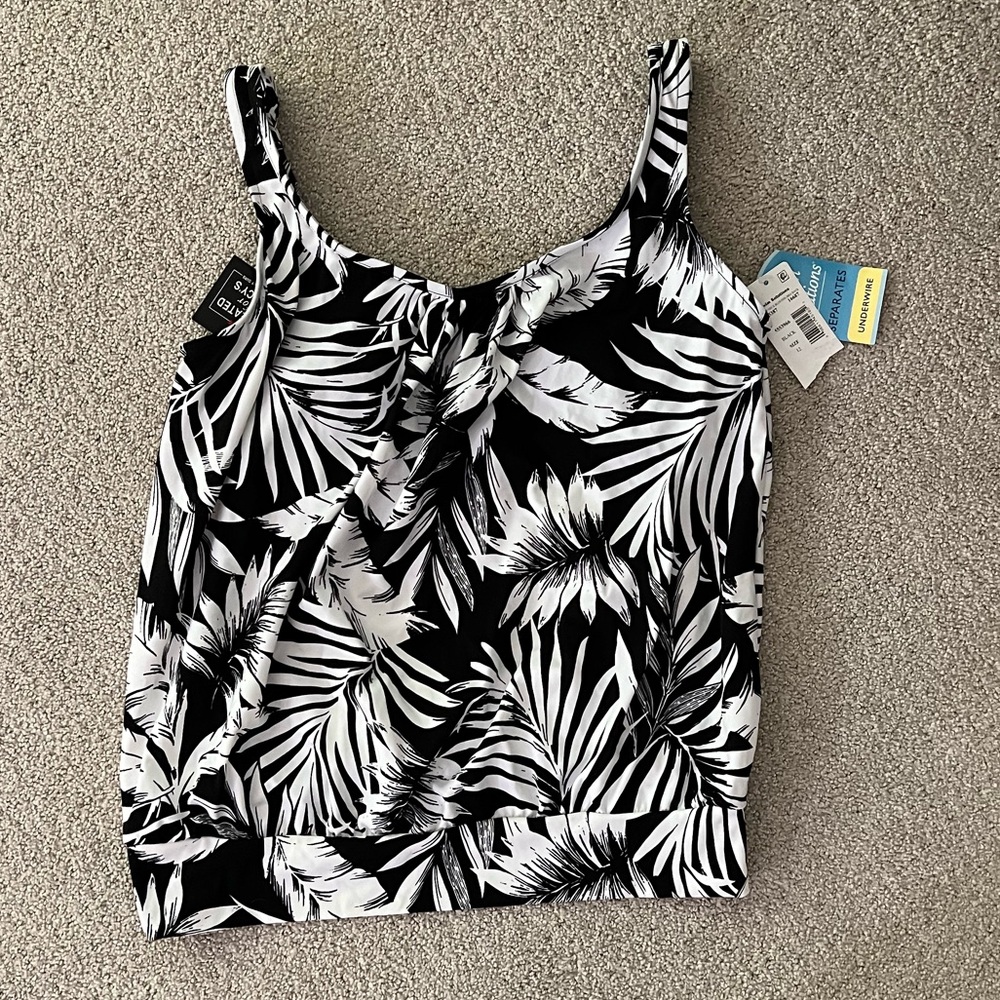 NWT Women's Leaf Printed Blouson Tankini Top Size: 12